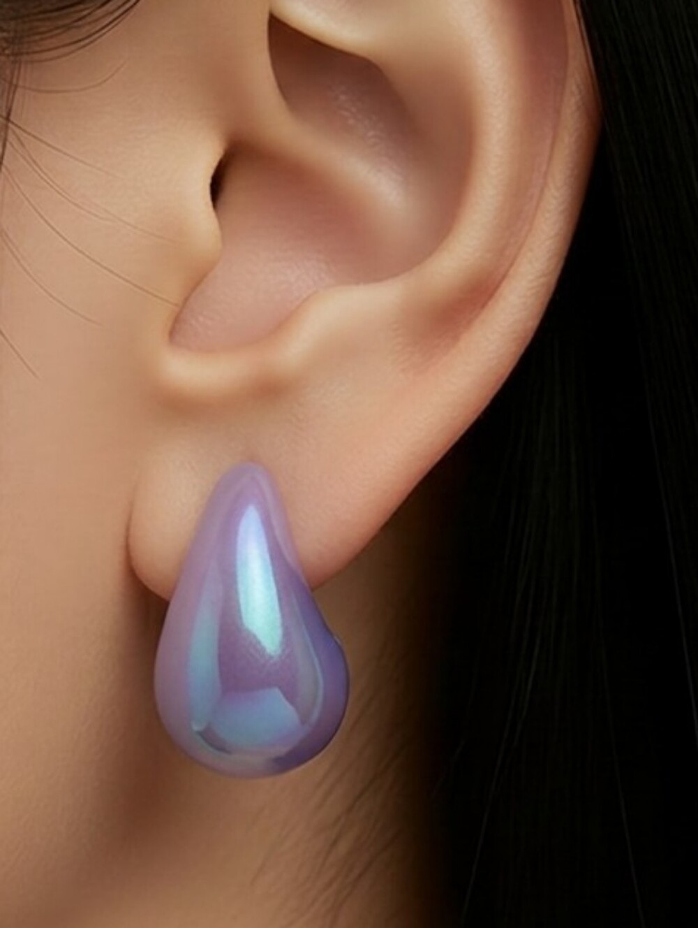 Lavender Opal Sculptural Stud Earrings Iridescent Acrylic Modern Statement Glow